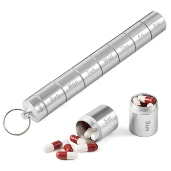 1 шт. футляр для таблеток из алюминиевого сплава, диспенсер для лекарств, органайзер, коробка для таблеток, открытый контейнер для хранения, водонепроницаемый с брелоком