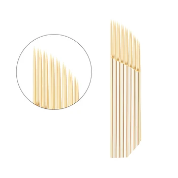 10ШТ золотых 2-рядных 15 перманентных лезвий для бровей, иглы для микроблейдинга для 3D-вышивки, тату-ручка, машинка