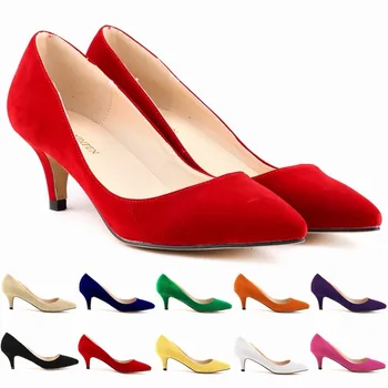 2023 Модные женские туфли-лодочки с острым носком, Новые осенние женские туфли на высоком каблуке 6 см, из цельного флока, Неглубокая Женская Элегантная офисная обувь OL