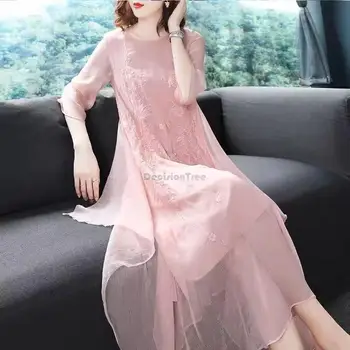 2023 Одежда в китайском стиле, Шифоновое модифицированное платье-чонсам, вышитое платье, винтажное женское элегантное вечернее платье-чонсам
