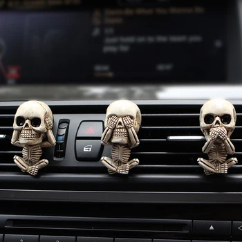 3 Части статуэтки черепа, фигурка сидящего скелета из смолы, воздухозаборник автомобиля