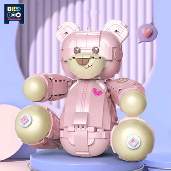 730ШТ Городские друзья Розовый медведь MOC Модель Строительные блоки Креативный Шкатулка для драгоценностей Love Bear Пары Подарочные кирпичи Игрушки для детей