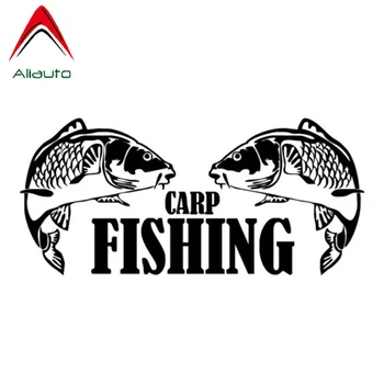 Aliauto Fashion Car Sticker Carp Fishing Автостайлинг Виниловые Наклейки Покрывают Царапины для Мотоциклов Gti Skoda Hyundai, 18см * 8см