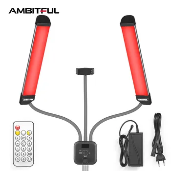AMBITFUL AL-20 RGB 3000K-6000K Double Arms Fill LED Light Длинные Полосы Светодиодного Освещения с ЖК-Экраном для Прямой Трансляции в Фотостудии