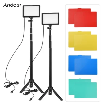 Andoer 2pcs USB LED Video Light Kit Лампа Для Фотосъемки 3200 K-5600K 120шт Бусин с Регулируемой Высотой Штатива 148 см/58 дюймов
