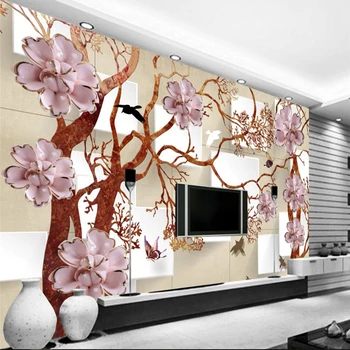 beibehang 3D простые цветы с тиснением в виде дерева стереофонический телевизор фоновая стена на заказ большая фреска зеленые обои papel de parede