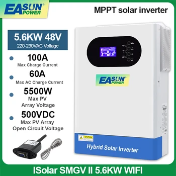 EASUN POWER 5.6 KW MPPT Чистая Синусоидальная Волна 220V 48V Гибридный Солнечный Инвертор 5500W PV 500VDC 100A Поддержка Параллельного Солнечного Зарядного Устройства