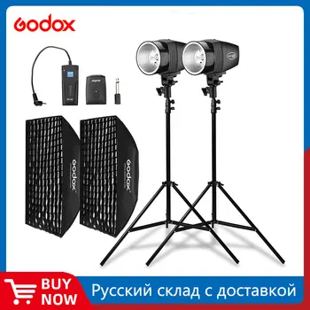Godox 300Ws 2x K-150A Комплект стробоскопической студийной вспышки + Триггер RT-16 + софтбокс с ячеистой сеткой размером 2x50x70 см + Осветительная подставка размером 2x190 см