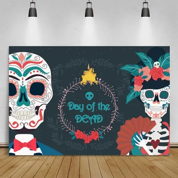 Laeacco День мертвых, Мексиканская вечеринка, Фон для фотосъемки Скелетов, Семейная Фотосессия, Цветы, Баннеры, Фотостудия