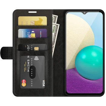 M022 Чехол для Samsung Galaxy M02 (6,5 дюйма) Чехол-бумажник Для карт, Стент-книжка, искусственная Кожа, Флип, черный 02M SM-M022F M 02 GalaxyM02