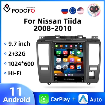 Podofo Android 11 Автомагнитола для Nissan Tiida 2008-2010 Мультимедийный Видеоплеер Carplay Auto 9,7 