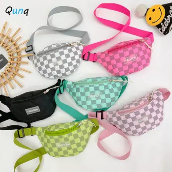 Qunq 2023 Тренд для мальчиков и девочек, модная клетчатая сумка через плечо, маленькая сумка на грудь, Детская сумка для уличных аксессуаров, праздничный подарок