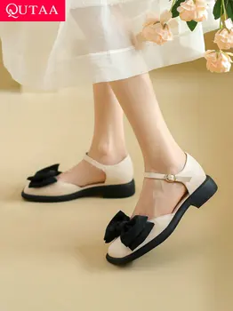 QUTAA 2022, женские туфли-лодочки на толстом каблуке из микрофибры, Женские туфли на низком каблуке, Весна-лето, Свадебные Женские туфли, Размер 34-42
