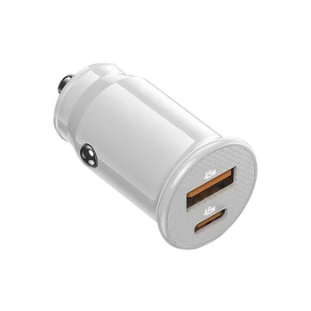 Автомобильное зарядное Устройство Mini USB Quick Charge USB C Автомобильное Зарядное Устройство QC 4.0 45W 5A Type PD Быстрая Зарядка Автомобильного Зарядного устройства для телефона (ярко-белый)