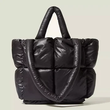 Большие мягкие сумки-тоут, дизайнерская стеганая женская сумка для покупок, роскошные зимние сумки через плечо из нейлона и хлопка 2022