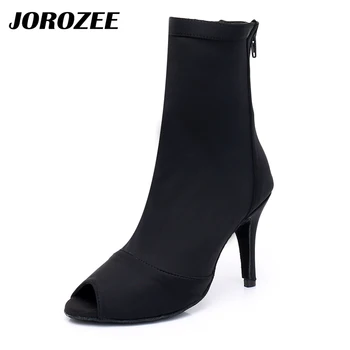 Ботинки для латиноамериканских танцев JOROZEE, Бархатные женские туфли из эластичной ткани, черные туфли для сальсы и бальных танцев на высоком каблуке с мягкой подошвой