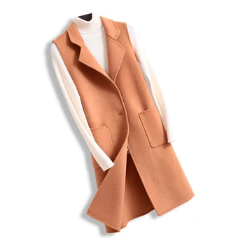 Двусторонний жилет из 100% чистой шерсти, женская кашемировая куртка ручной работы средней длины, однотонная модная элегантная chaleco mujer
