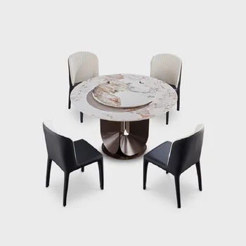 Дизайнерский Легкий Роскошный круглый Современный простой обеденный стол из яркой каменной плиты в домашнем хозяйстве