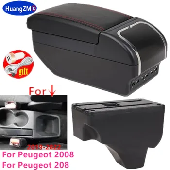Для Peugeot 2008 Подлокотник для Peugeot 208 Автомобильный подлокотник коробка 2019 2020 2021 Запчасти для модернизации Внутренний ящик для хранения аксессуары USB LED