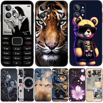 Для Realme GT2 PRO Задняя крышка корпуса бампер телефона Funda черный чехол из Тпу медведь тигр лев милый