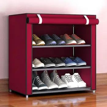 Для домашнего использования 4-уровневая полка для обуви из нетканого материала, башня из двух слоев, шкаф для обуви для прихожей в гостиную, Шкаф в прихожей