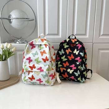 Женская сумка для книг с принтом бабочки Рюкзак для ноутбука большой емкости Модный нейлоновый регулируемый ремень Многофункциональный для девочек-подростков