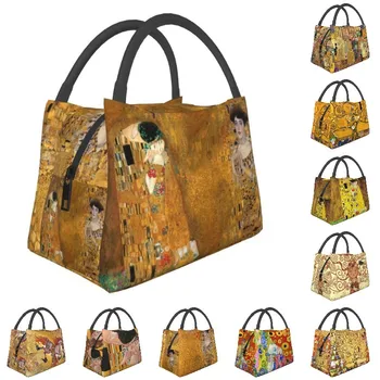 Женские сумки для ланча с изоляцией Gustav Klimt, Герметичный женский золотой кулер, Термосумка для ланча, Пляжная сумка для кемпинга, дорожная сумка через плечо
