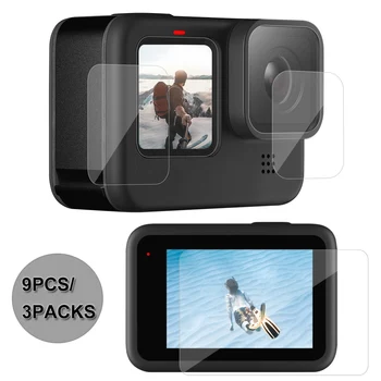 Защитная пленка для экрана для GoPro Hero 9, черная, из закаленного стекла, защитная пленка для объектива + Пленка для небольшого дисплея
