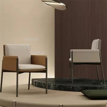 Итальянские минималистичные кожаные обеденные стулья для кухни Nordic Light Роскошное кресло Бытовой Дизайнерский стул с одной спинкой