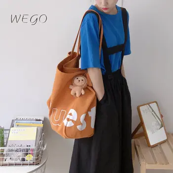 Корейская классическая холщовая сумка с буквами, большая вместительная простая сумка, студенческие сумки, бесплатная доставка, женские сумки через плечо