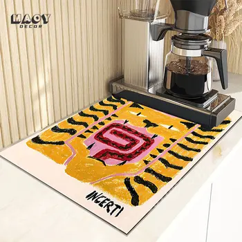 Красочный сливной коврик с абстрактными животными и принтами, впитывающий коврик для быстрого приготовления кофе, кухонный обеденный стол, коврики для посуды