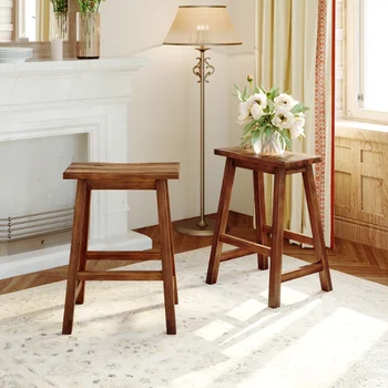 Кухонные обеденные стулья TOPMAX Farmhouse Rustic высотой со столешницу из 2 предметов, деревянные Кухонные табуреты для небольших помещений\  Орех Орех твердый