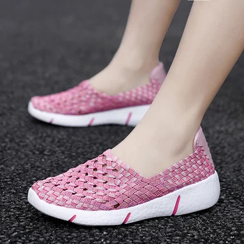 Легкие кроссовки, женские кроссовки, Женская дышащая плетеная обувь, Женская спортивная обувь без застежки, 2023 Zapatillas Mujer Deportiva