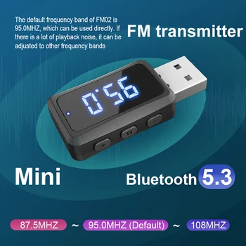 Мини Bluetooth 5.3 USB FMпередатчик приемник со светодиодным дисплеем Автомобильный комплект громкой связи Автоматическое беспроводное аудио для fm радио