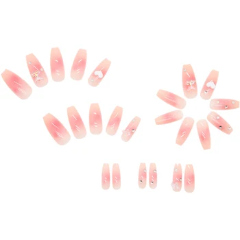 Модные Искусственные ногти в форме сердца, накладные ногти в стиле декора бантом, Полное покрытие, Маникюрный салон 