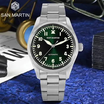 Мужские часы пилота San Martin 39 мм NH35 с автоматическим механическим циферблатом Sunray Классические военные часы в строгом стиле для мужчин Relojes