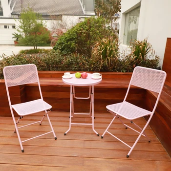 Набор мебели для бистро на открытом воздухе из 3 предметов, металлический складной круглый стол и стулья для патио, сада или балкона