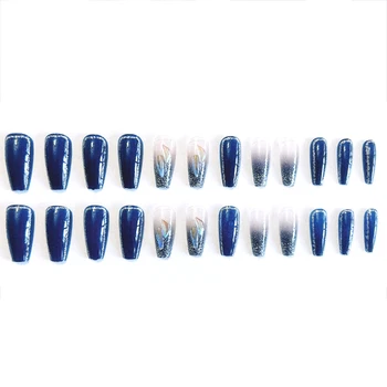 Накладные ногти Haze Blue среднего размера, уникальные ногти модного цвета для украшения ногтей.