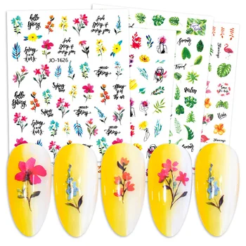 Новая весенняя модная наклейка для дизайна ногтей для девочек, абстрактные цветы, зеленые листья, наклейки для ногтей своими руками, самоклеящиеся слайдеры
