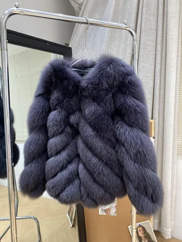 Новая зимняя шуба из натурального лисьего меха, женская куртка из натурального лисьего меха, Элегантная женская роскошная уличная одежда, пушистое толстое теплое пальто