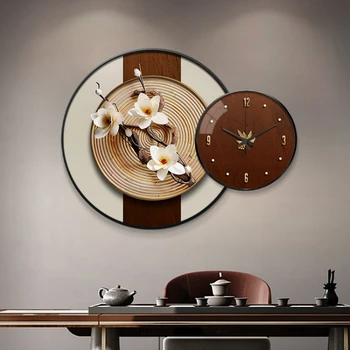 Новые домашние настенные часы в китайском стиле, декоративная роспись для гостиной, простые креативные настенные часы без звука, Круглая фреска для украшения дома