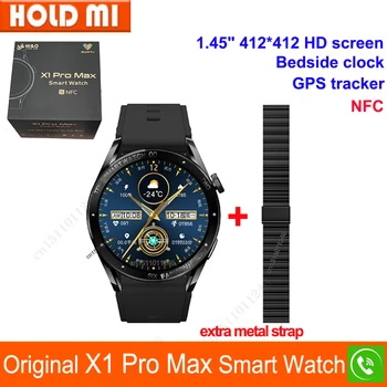 Новые мужские смарт-часы X1 Pro Max с сенсорным экраном 128 м 1,45 дюйма, NFC, спортивный фитнес, GPS-трекер, Bluetooth-вызов, умные часы Android IOS