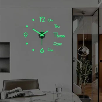 Новые Светящиеся Настенные Часы Большие Часы Horloge 3D DIY Акриловые Зеркальные Наклейки Кварцевые Креативные Простые Настенные Часы Для Гостиной