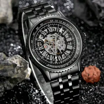 НОВЫЕ часы-скелет, модные часы для мужчин, автоматические механические часы из нержавеющей стали, спортивные деловые мужские часы Relogio Masculino