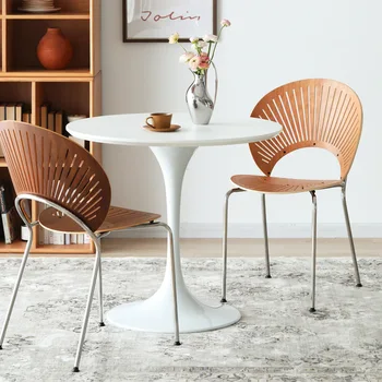 Обеденные стулья в скандинавском стиле, винтажные стулья для дома, креативные минималистичные стулья-ракушки, изогнутые деревянные спинки