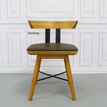 Обеденные стулья в скандинавском стиле, кухонная мебель с кожаными вставками, кофейный стул из массива дерева, Современный минималистичный домашний шезлонг, деревянный стул
