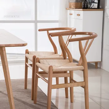 Обеденные стулья из массива дерева Scandinavia для столовой мебели Nordic Дизайнерское кресло Creative Household Backrest Chair MC