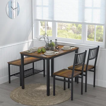 Обеденный стол Gezen с 2 стульями и скамейкой, прямоугольный консольный столик, приставной столик с местом для хранения домашнего обеденного стола