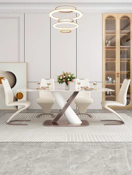 Обеденный стол из яркого сланца современный простой роскошный дом для небольшой квартиры прямоугольный дизайнерский новый обеденный стол и стул combinati
