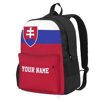 Пользовательское название: Флаг Словакии, рюкзак из полиэстера для мужчин, женская дорожная сумка, повседневная студенческая походная сумка для кемпинга